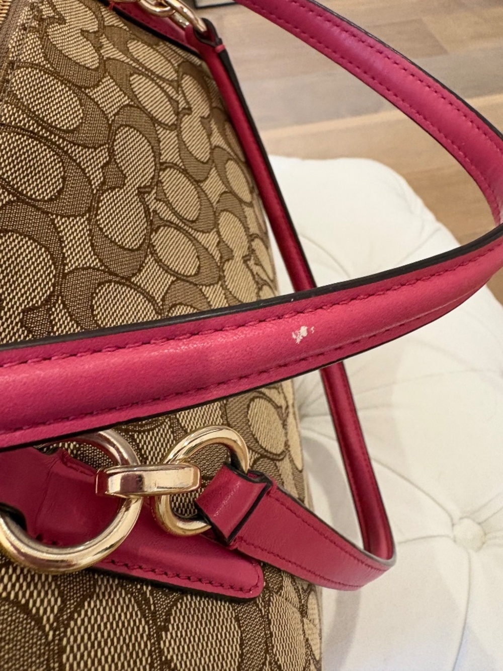 Coach F36722 Signature Canvas Tote Pink Trim Shoulder Bag - Picture 8 of 12